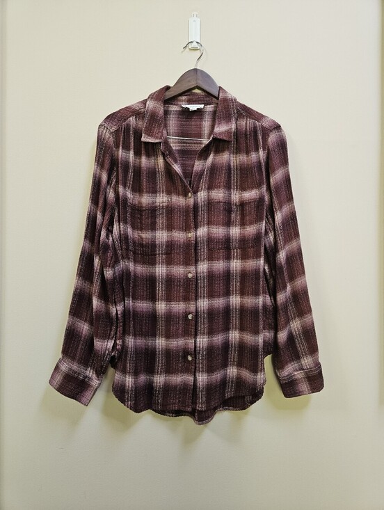 beachlunchlounge Tops - beachlunchlounge Elly Plaid Button Down Shirt XL Japanese Maple Viscose Cotton